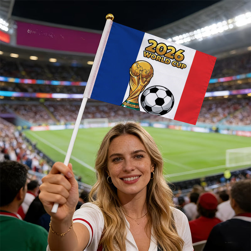 2026 World Cup Fan Handheld Banner with Trophy and French Flag