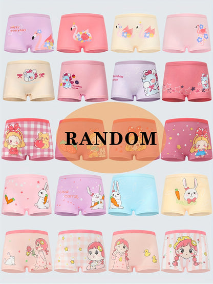 Girls' Cotton Boxer Briefs with Cute Cartoon Prints - 12pcs