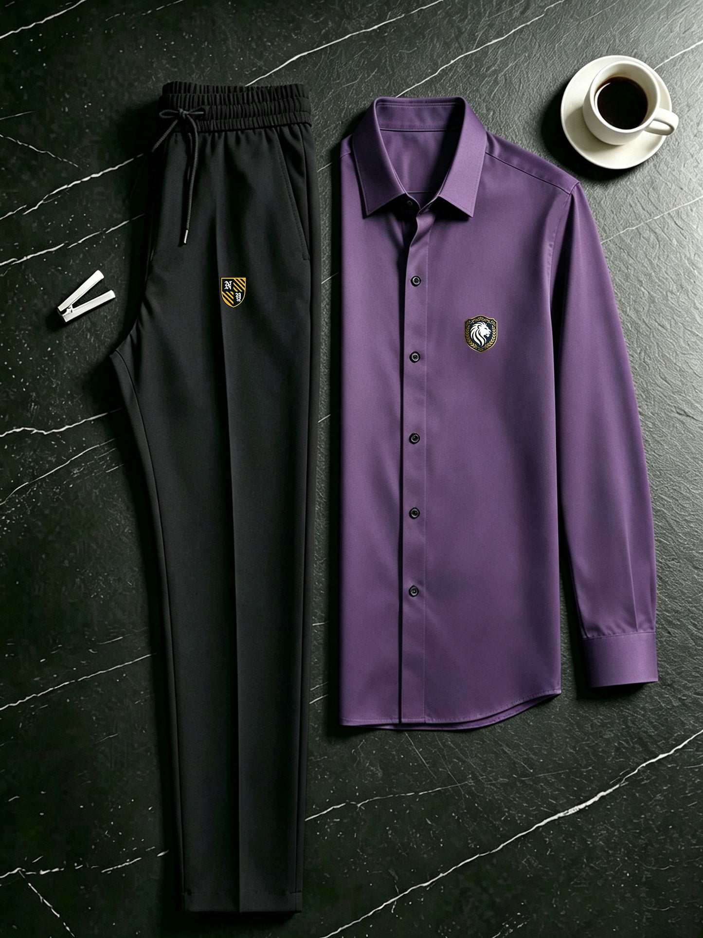 Men's Casual 2-Piece Campus Style Shirt & Drawstring Pants Set