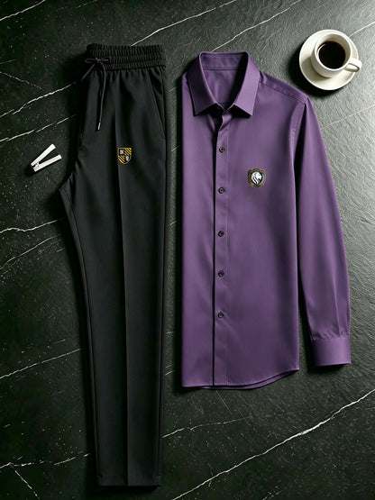Men's Casual 2-Piece Campus Style Shirt & Drawstring Pants Set