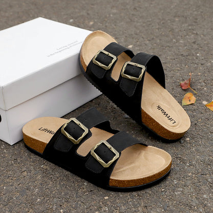 Men's Casual Cork Slip-On Sandals with Adjustable Buckles