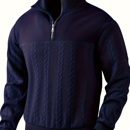 Cross-Border American Retro Casual Stand-Up Collar Zip-Up Loose Knitted Heavyweight Patchwork Jacquard Long-Sleeve Sweatshirt for Autumn And