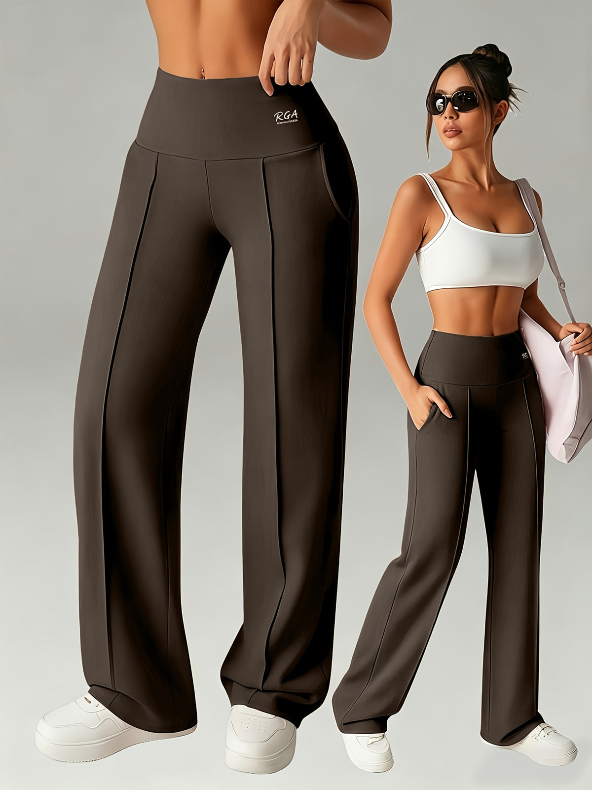 Women's High-Waisted Straight-Leg Casual Pants with Elastic Waist