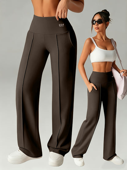 Women's High-Waisted Straight-Leg Casual Pants with Elastic Waist