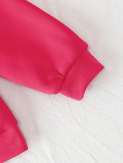 2pcs Soft Comfortable Girls' Outfit, New Year Christmas Valentine'S Day Set with Solid Color Long Sleeve Top + Elastic Waist Pants, LOVE Letter Embroidery Pattern, for Outdoor, Party, Birthday, Casual Wear, Party Attire, Eleg