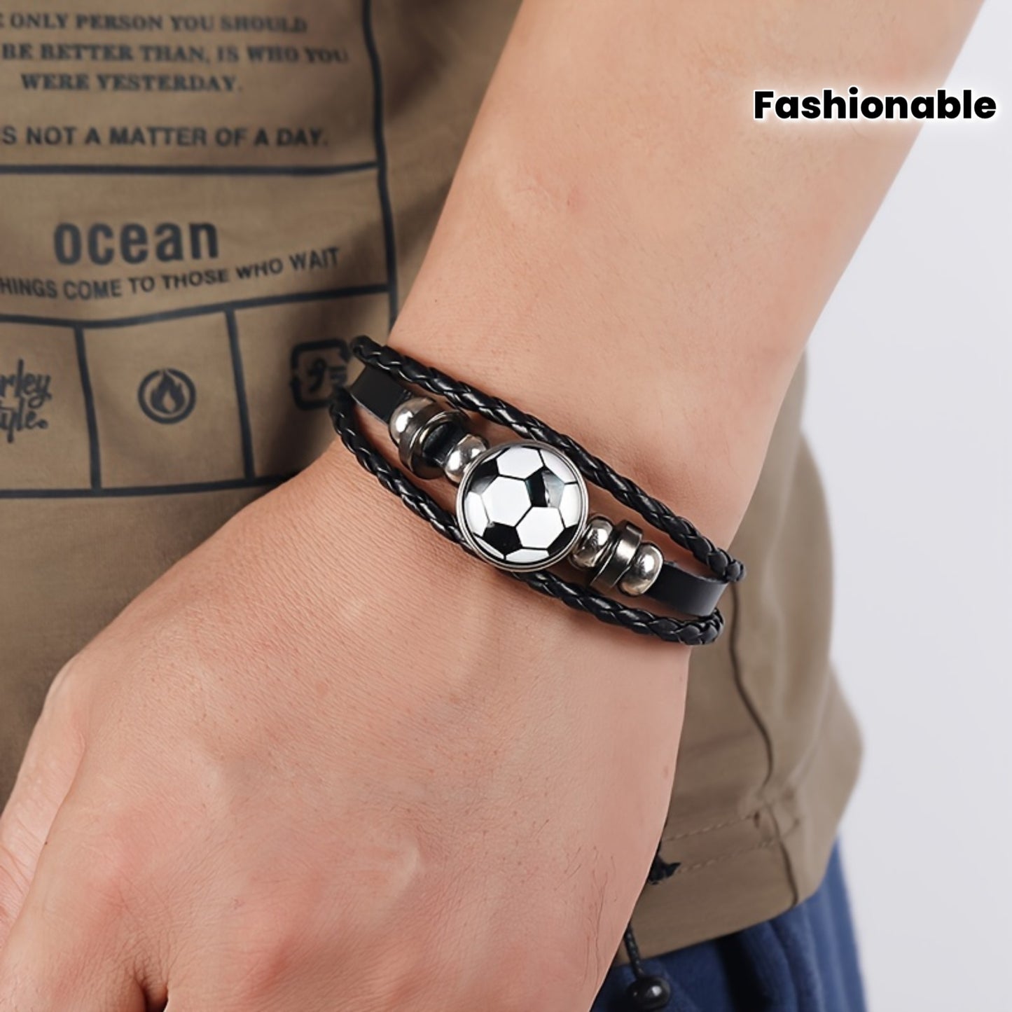 Fashionable PU Leather Football Fan Bracelet Sports Wristband