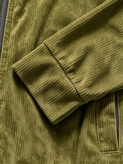 Men's Corduroy Zipper Jacket with Lapel Collar for Spring/Fall