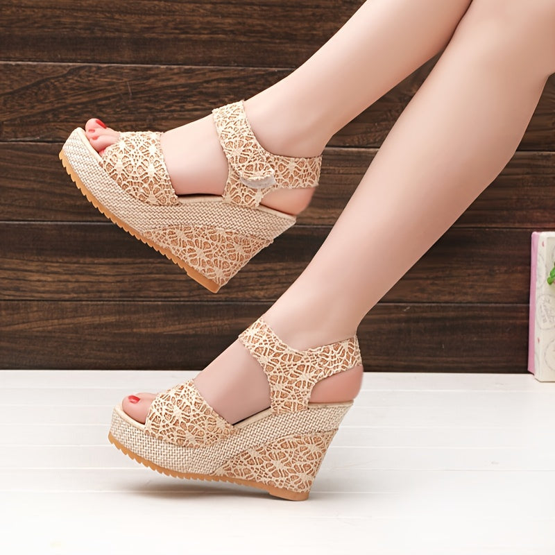 Women'S Elegant Lace Platform Sandals - Beige, Round Toe, High Heel, Hook  Loop Closure, Synthetic Insole  Upper, Rubber Sole, Perfect for Formal Events, Formal Footwear   Laceup Sandals   Platform Heel Sandals