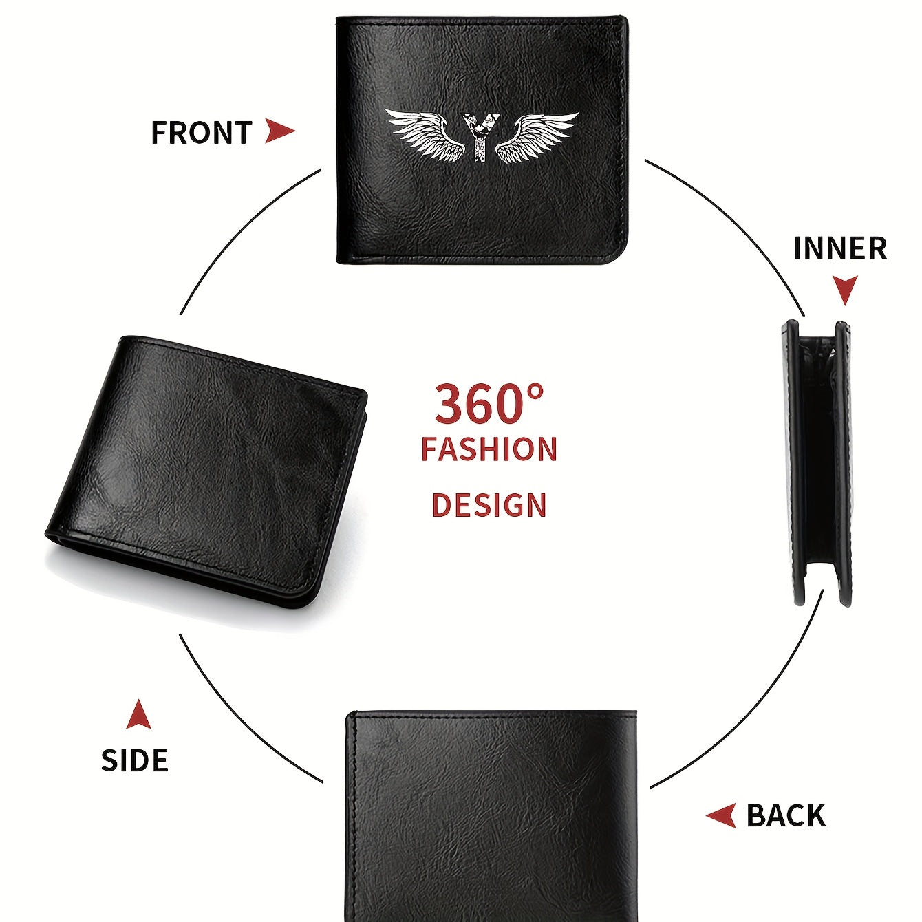 Wing Letter Print Faux Leather Wallet - Casual Fold Design with Credit Card Slots and Coin Purse, Perfect Valentine's Day Gift