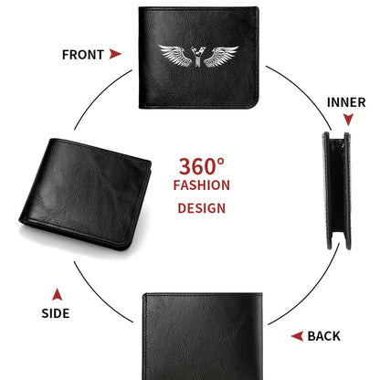 Wing Letter Print Faux Leather Wallet - Casual Fold Design with Credit Card Slots and Coin Purse, Perfect Valentine's Day Gift