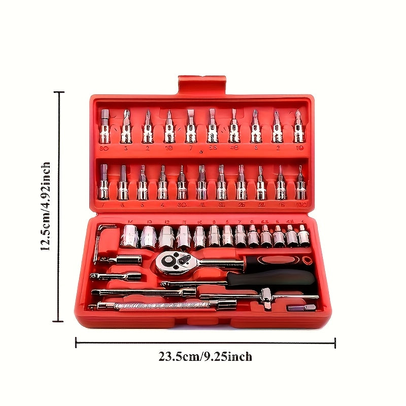 46pcs Heavy-Duty Automotive & Repair Tool Set Suitable for Cars and Bicycles - -in- Tool Kit with Plastic/Metal Tools, Ideal for DIY, Car Maintenance, Repairs - Perfect Father's Day Gift for &