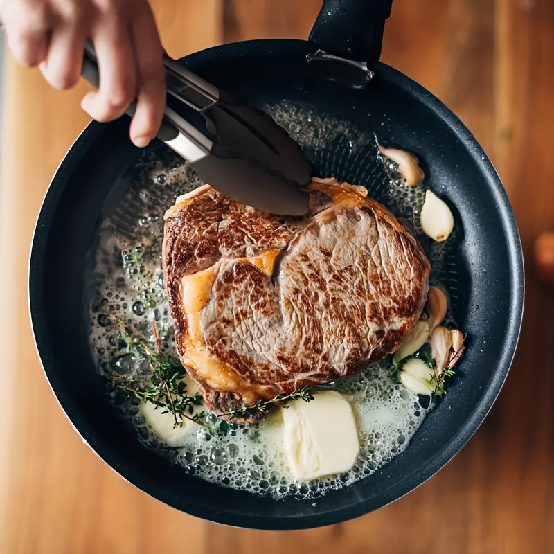 Sturdy Kitchen Tongs Made of Stainless Steel with Silicone Ends - Resistant to Heat, Equipped with a Locking Feature for a Secure Grip, Offered in Lengths of 17.78 cm, 22.86 cm, And 30.48 cm, in Black.