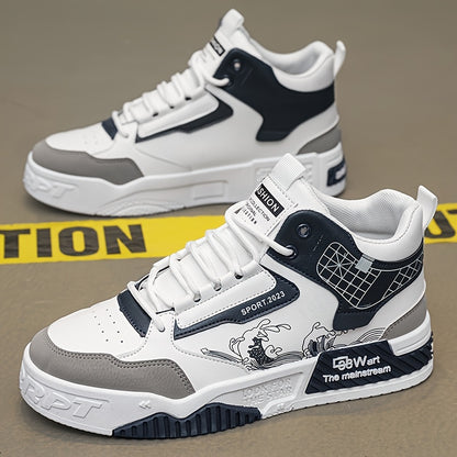 Men's High-Top Skate Sneakers - Comfortable, Non-Slip Casual Shoes for Outdoor Walking  Jogging, Stylish Striped/Solid Design, Lace-Up, All Seasons