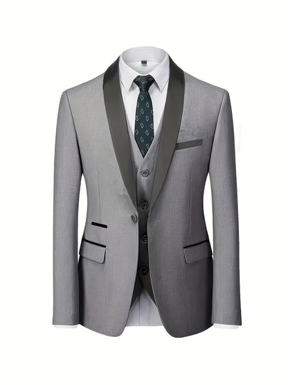 Men's Slim-Fit Notch Lapel 3-Piece Suit with Vest and Pants