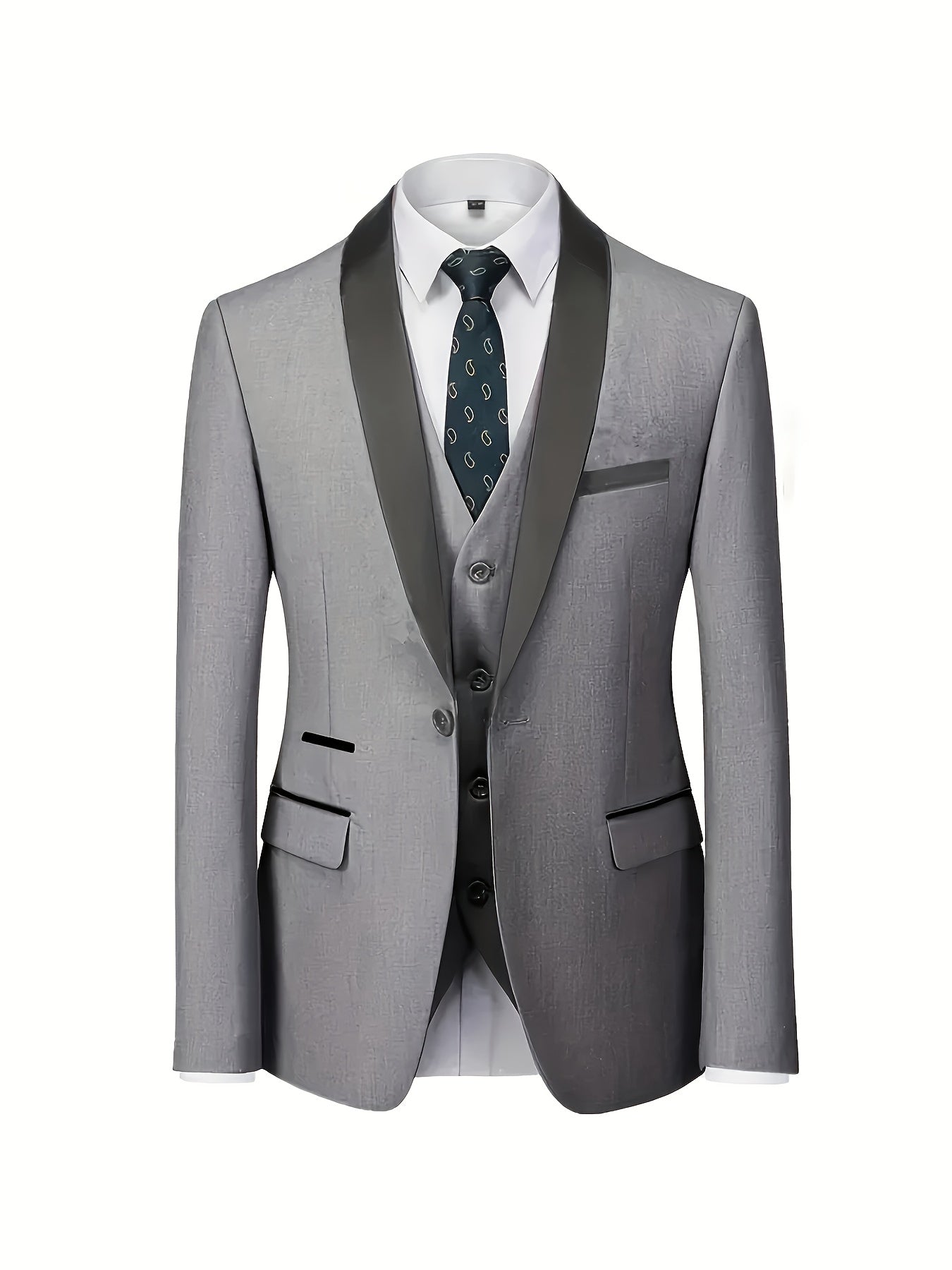 Men's 3-Piece Suit Set with Vest and Jacket for Formal Events