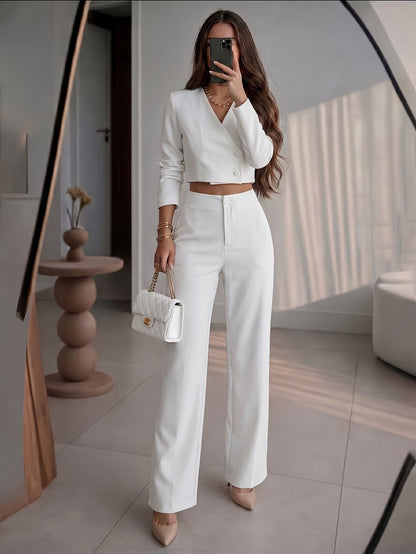 Petite High-Waisted Wide Leg Pants - Chic Draped Straight Trousers