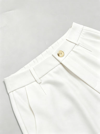 Elegant High-Waist Slightly Flared Polyester Suit Pants