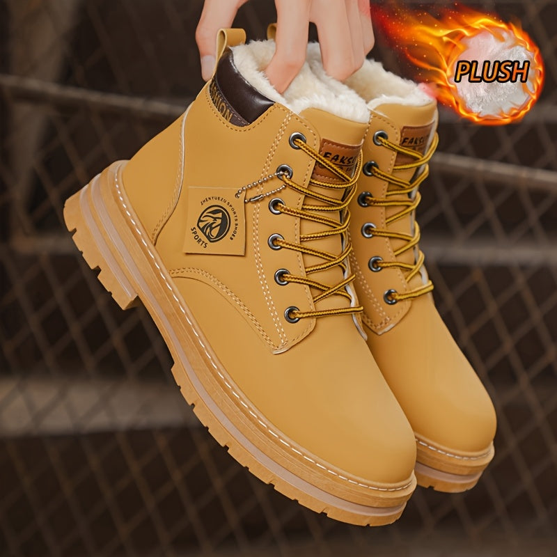 Men's Snow Sports Training Shoes for Autumn and Winter, Featuring a Plush-lined Thick Design for All-over Comfort. Soft, Light Beige-friendly, and Thickly Insulated for Warmth, Suitable for Various Winter Leisure Activities.