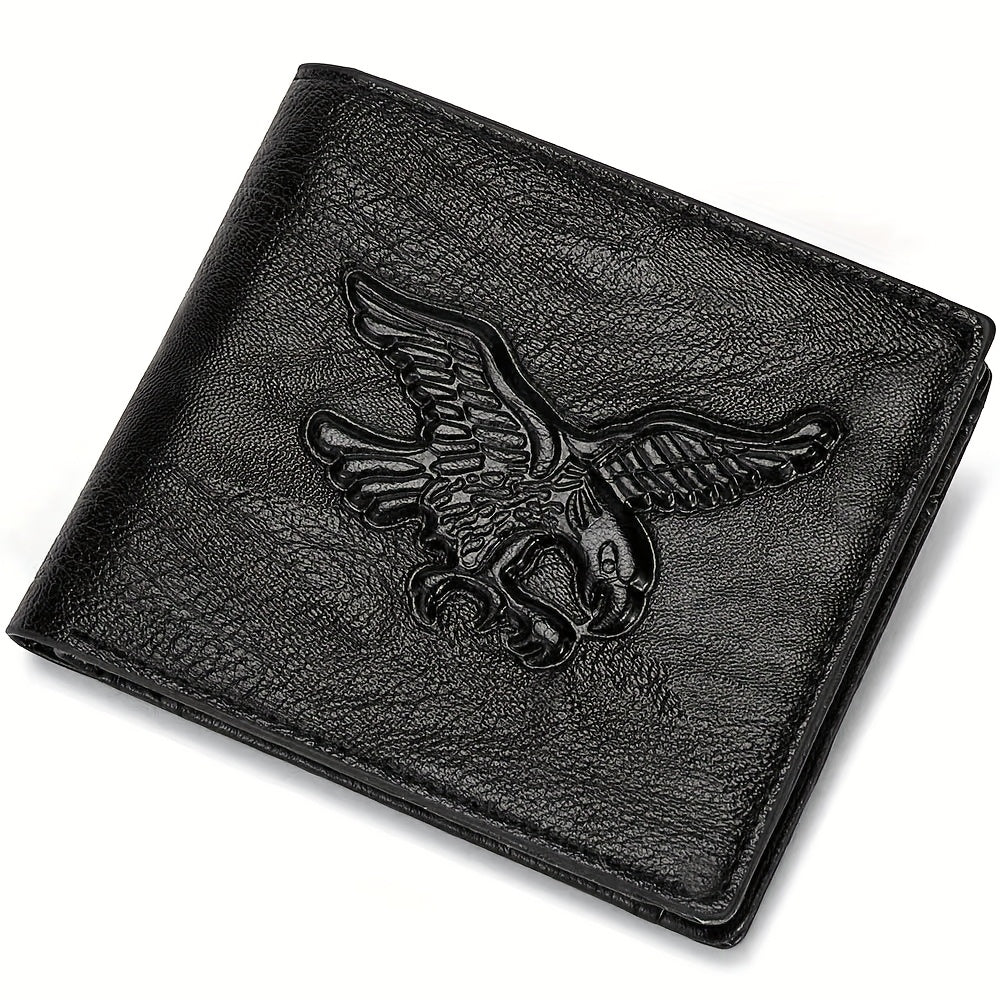 Men'S Short Horizontal Vintage Wallet with Embossed Design And Eagle Coin Pouch
