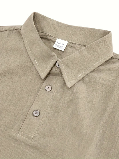Essential for a Cool Summer! Men's Linen Shirt & Shorts Set, Comfortable Casual Outing Choice - Simple Beach Vacation Style Solid Color Linen