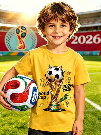 2026 World Cup Kids Cotton Football Tee with Graffiti Print