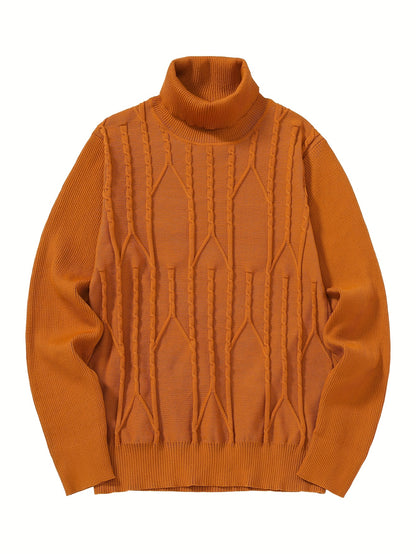 Men'S Solid Color Turtleneck Sweater, Highly Elastic, Stylish, Comfortable, And Warm Top, Suitable for Outdoor Wear in Autumn And Winter, Base Layer Sweater, Striped Knitted Turtleneck Sweater - Long Sleeve Pullover, Featurin