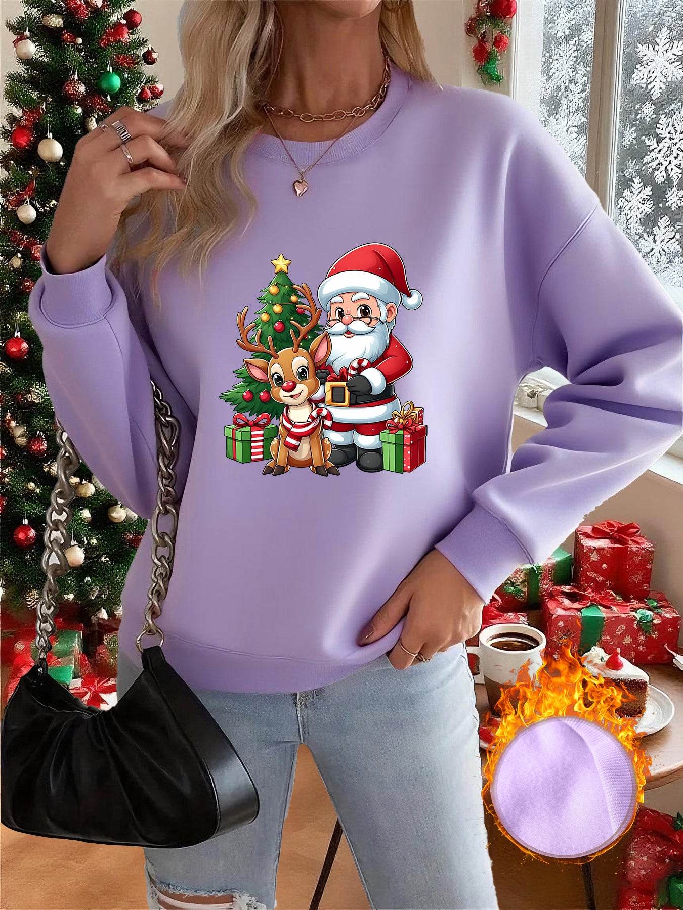 1pc Women's & Unisex Christmas Santa Reindeer Elf Print Sweater - Red Pullover Sweatshirt with Round Neck, Soft Warm Winter Sweating Jacket for Holiday Parties, Family Matching Outfits, Gift (Machine Washable) - Y2K Style All
