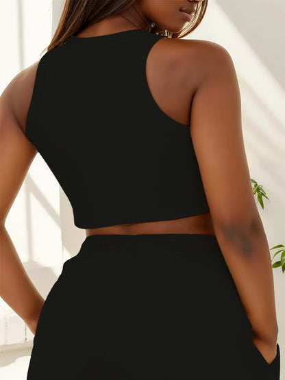 Women's Casual Two-Piece Set with English Print, Short Sleeve & Wide L