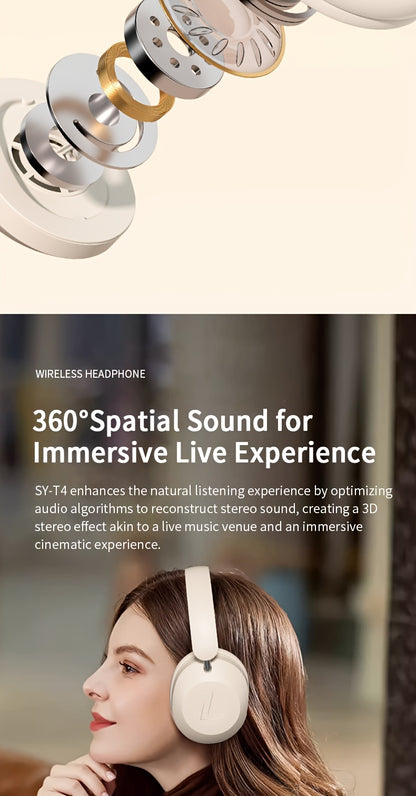 Wireless Headset with Pressure Relief Design, Bass Boost Built-in Microphone, Telescopic and Rotatable Flat Design, Auxiliary TF Mode for Gaming and Sports Use, Wireless Sports Earbuds, Office and Travel Compatible, Powerful