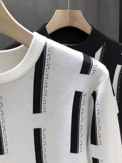 New Fashion Trend Men'S Jacquard Half-High Neck Knitted Long Sleeve Pullover