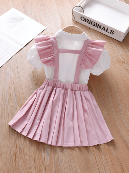 Girls' Summer Preppy 2-Piece Dress and Shirt Set