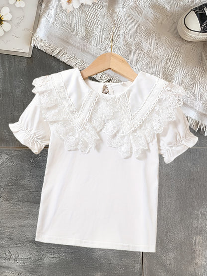 Girls' Elegant Cotton Knit T-Shirt with Contrast Collar