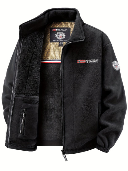 Men's Warm Stand Collar Cardigan Jacket, Honeycomb Heat-Retaining Graphite Lining, Thermal Insulation, Warmer Upper Body, Quality Men's Wear, Warm Lining, Carbon Fiber Technology - Full-Zip Winter Coat, Full-Length Zipper, Ma