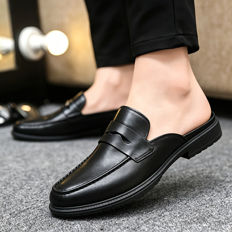 Men's Casual British-Style PU Slip-On Slippers with Round Toe