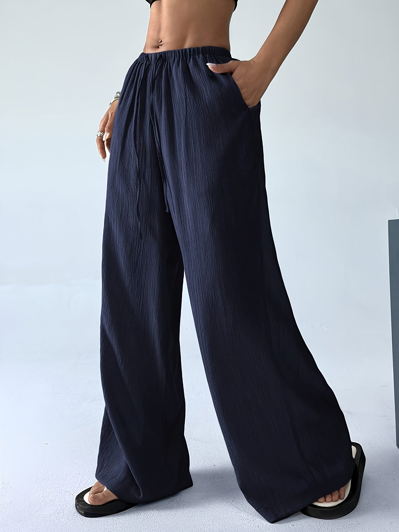 Women's Casual Loose-Fit Drawstring Wide-Leg Pants for Spring/Summer