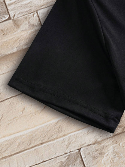Men'S V-Neck Short Sleeve T-Shirt - Lightweight  Breathable, Casual Fit, Solid Black, Perfect for Summer, High-Quality Knit Fabric, Everyday Tshirt   Casual Style   Comfortable Fit