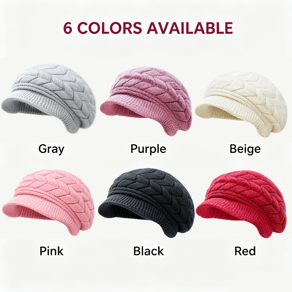Women's Vintage Cable Knit Newsboy Hats with Sun Visor, Warm & Windpro