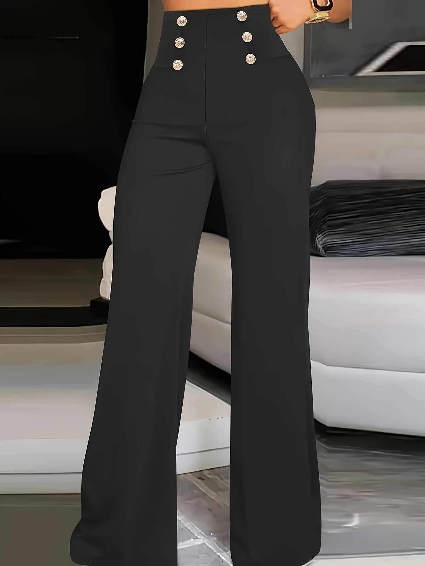 Women's High-Waisted Slim-Fit Solid Wide-Leg Trousers