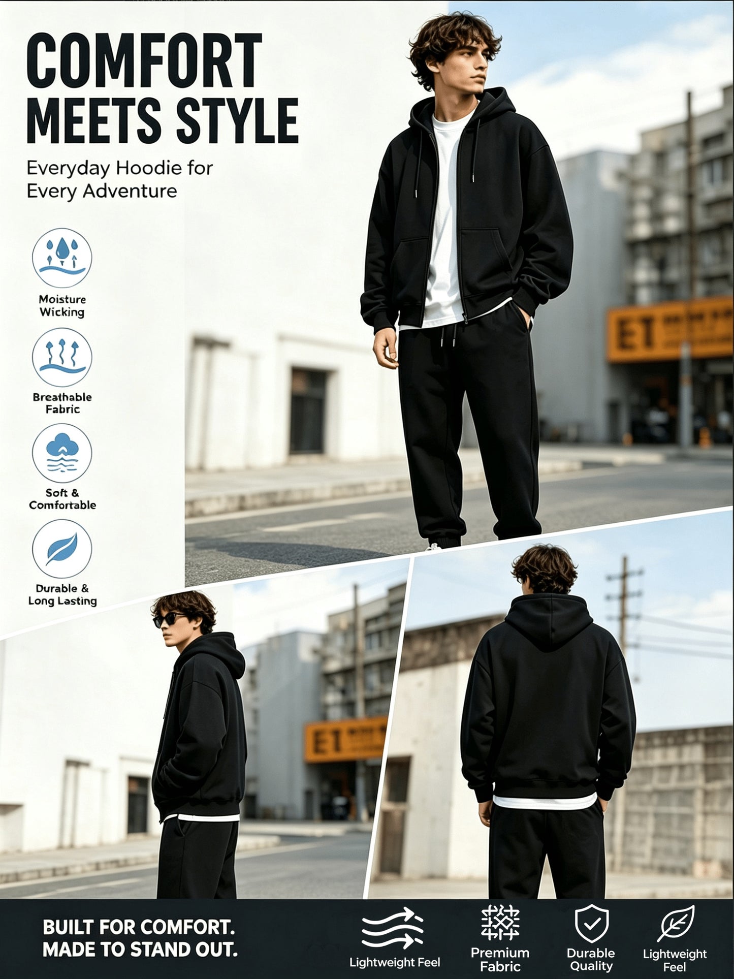 Men's Lightweight Polyester Zip-Up Hoodie Jogger Set