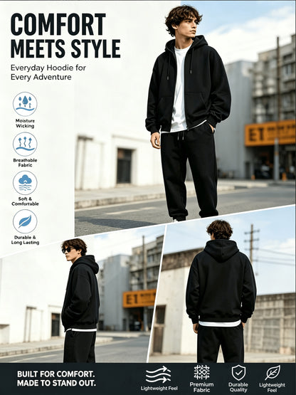 Men's Lightweight Polyester Zip-Up Hoodie Jogger Set