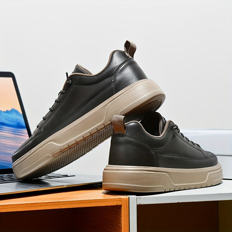 Men's Shoes, Business Casual Low-Top Sneakers for Men - Solid Color Versatile Casual Thick-Soled Lace-Up Shoes, Daily Fashion Simple Trendy Men's Shoes