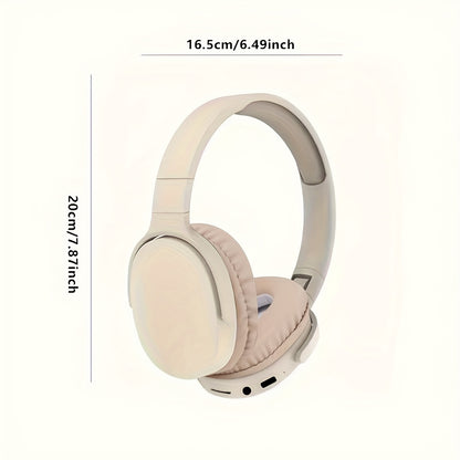 Beige Wireless Headphones, High Fidelity Stereo Sound, Foldable Design, Suitable for Travel and Sports, Compatible with Mobile Phones, Button Volume Control, USB Type-C Charging, Rechargeable Lithium Polymer Battery, Non-Wate