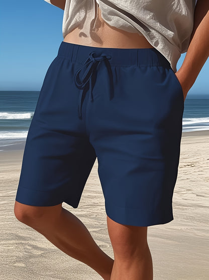 Men'S Light Blue Linen Shorts - Casual & Comfortable with Pockets, Drawstring Waist, Perfect for Summer Beach Outings and Casual Attir