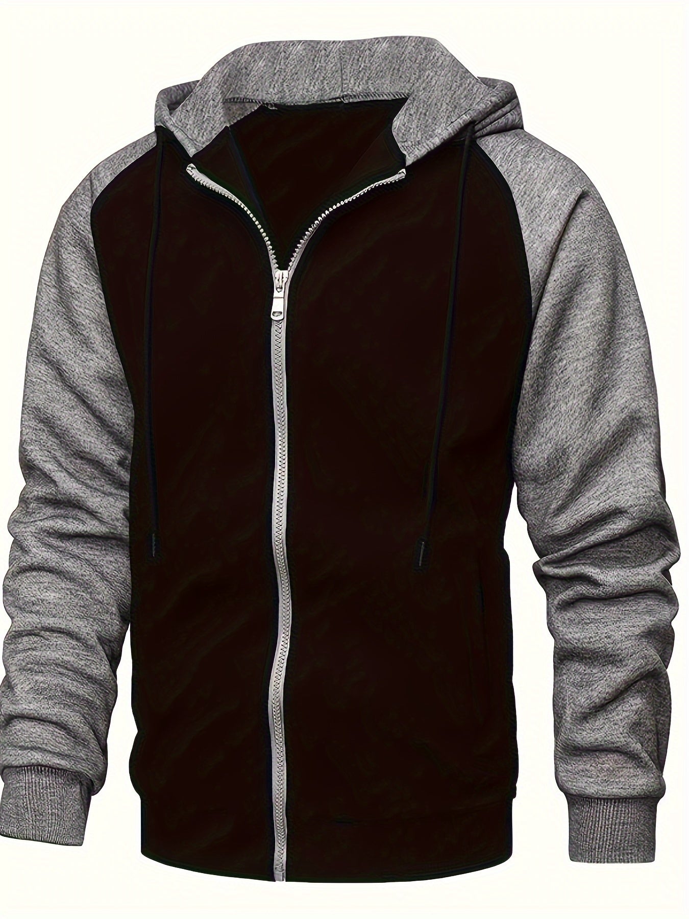 Men's Autumn and Winter Zipper Sweater Contrast Color Shoulder Sleeve Hoodie