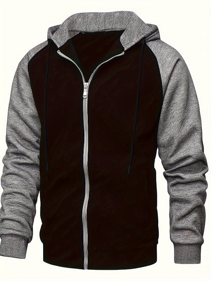 Men's Autumn and Winter Zipper Sweater Contrast Color Shoulder Sleeve Hoodie