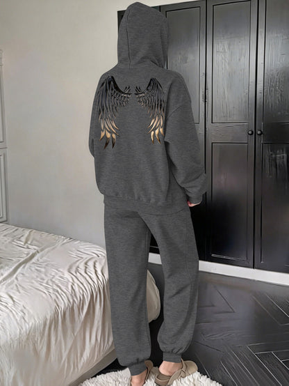 Women’s Fall Winter Casual Loose Hooded Sweatshirt & Pants Set - ayq