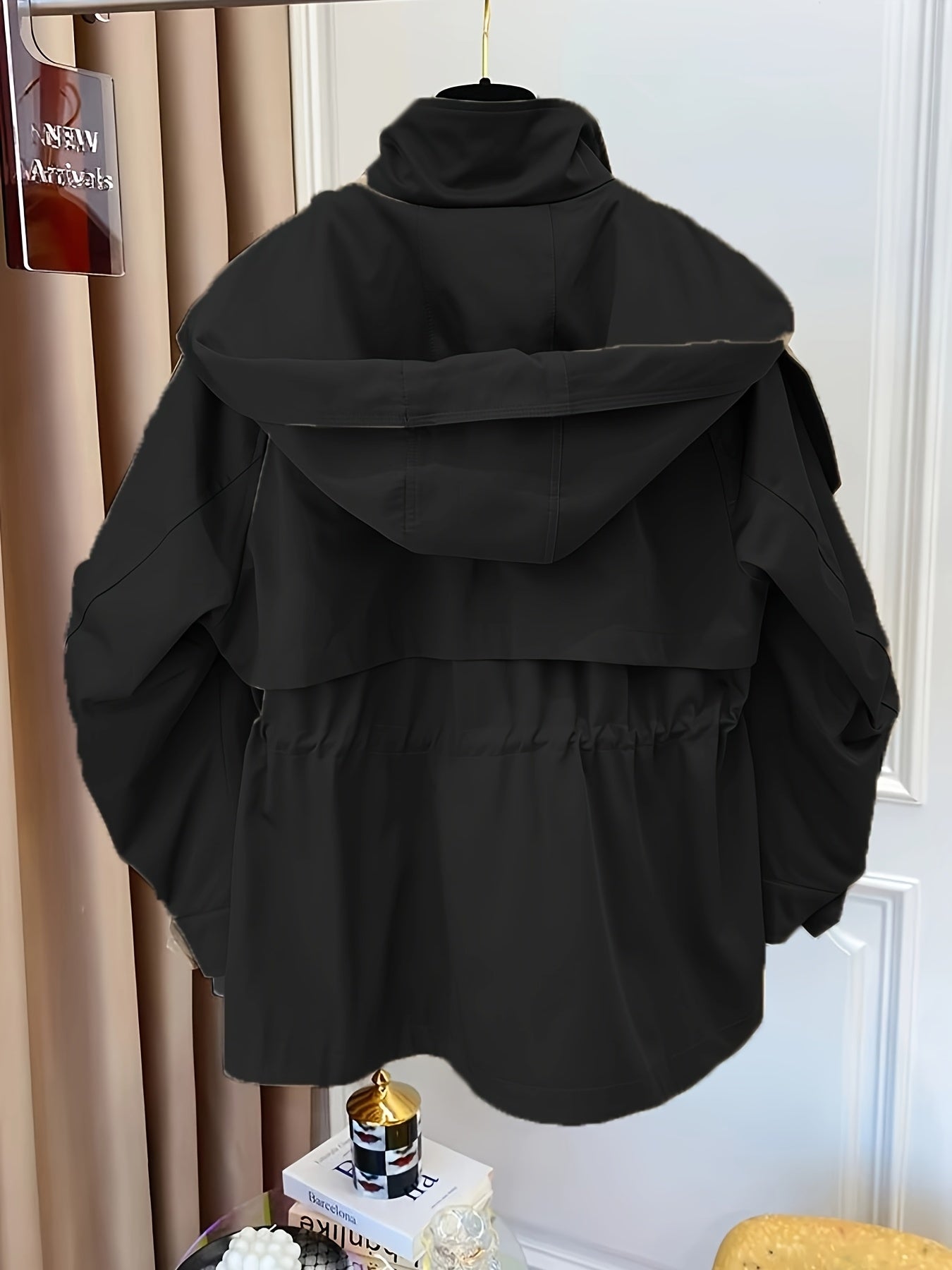 Women'S Casual Solid Color Polyester Overcoat with Drawstring Waist, Lapel Collar, and Chest Pockets - Spring and Fall Fashion, Comfortable, Non-Stretch Fabric, Casual Outerwear | Classic Long Sleeve | Nonstretch Materia