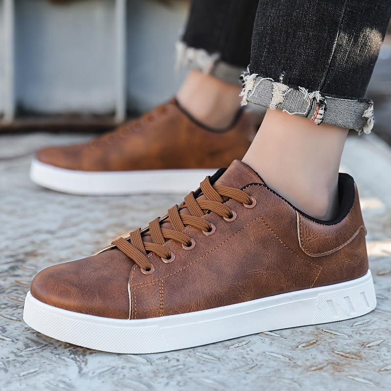 Men's Casual Lace-Up Sneakers with Durable Soft Sole, All-Season