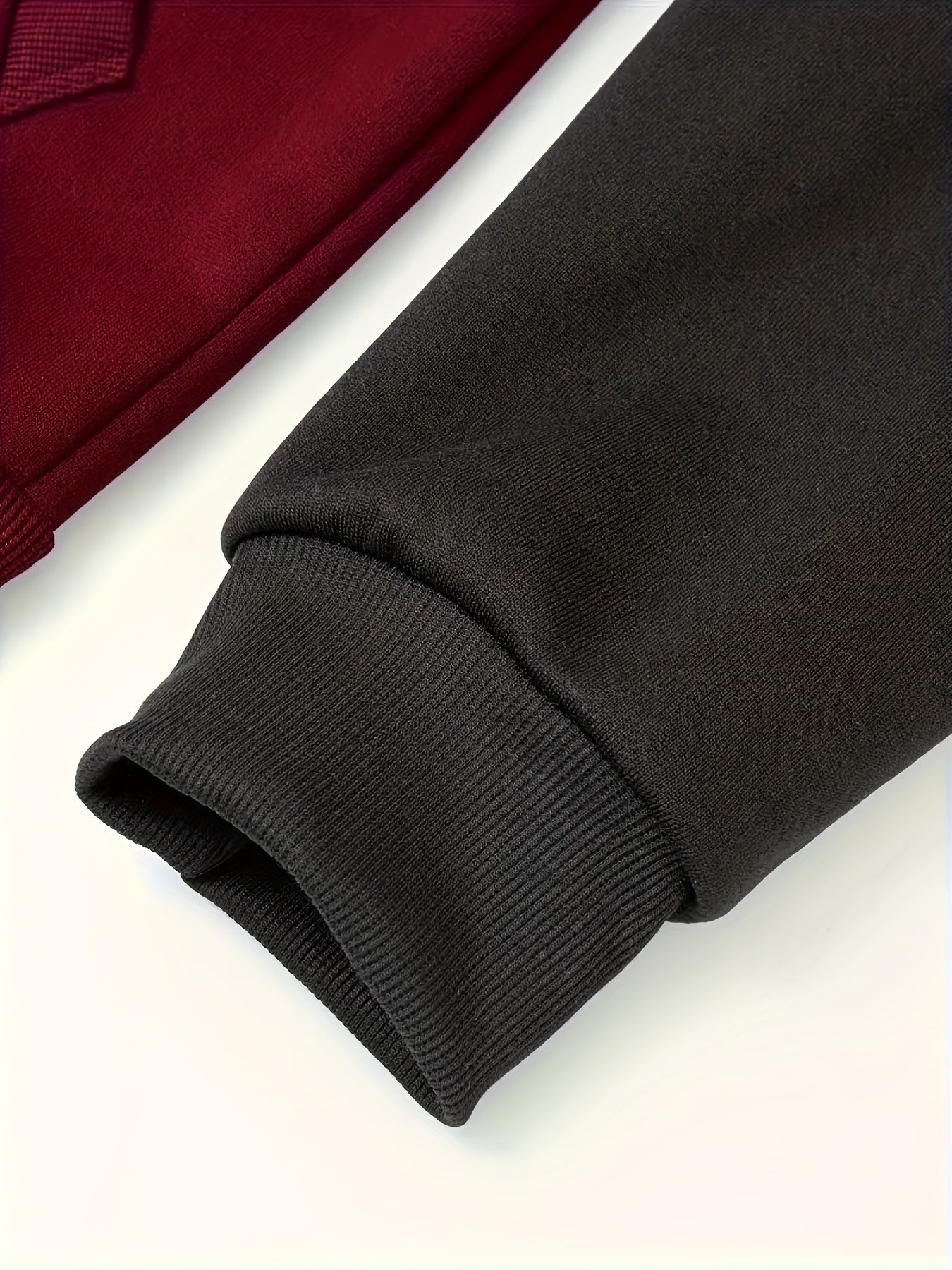 Men'S Stylish Color Block Hoodie - Casual Zip-Up Hooded Sweatshirt with Front Pockets, Long Sleeves, and Ribbed Cuffs - Maroon & Black Design, Comfortable for Fall and Winter Wear