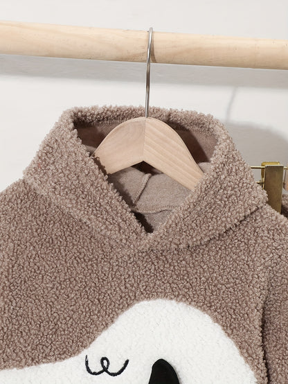 Boys' Fashion Plus Velvet Thickened Double-sided Velvet Warm Embroidered Cute Suit, Perfect for Outdoor